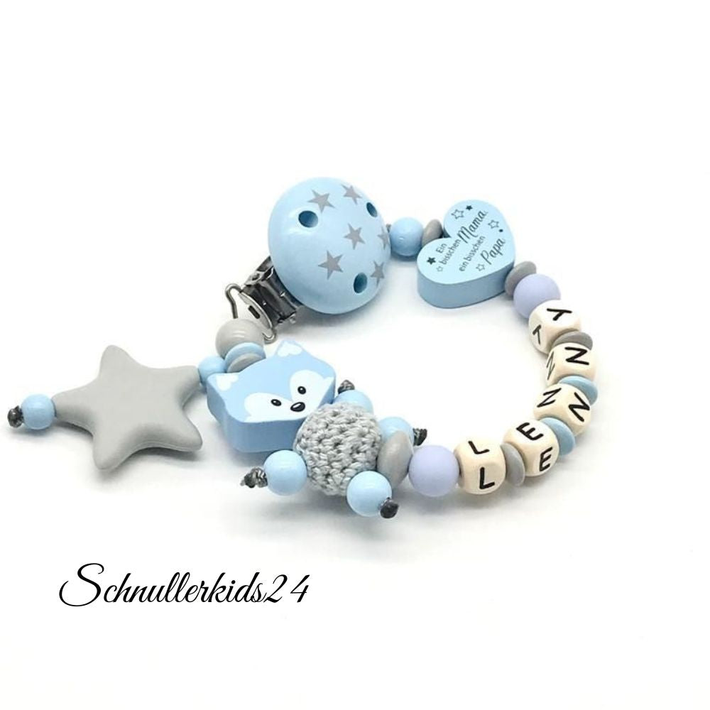 Nuckelkette mit Namen Schnullerkette mit Namen Schnullerhalter Ein bisschen Mama und Papa Babygeschenk Geburt Taufe Babyparty