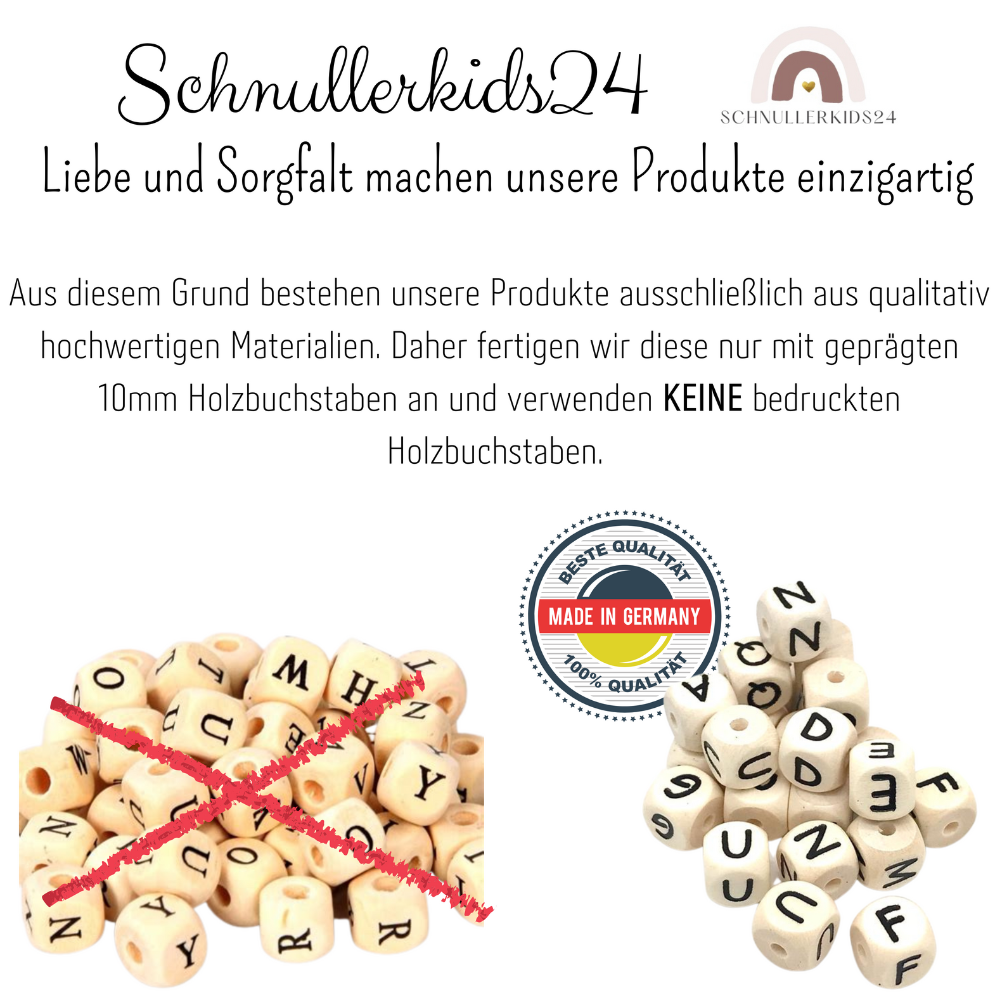 Schnullerkette mit Namen und Reh, Herz Mama und Papa und viel Wunder Schnullerhalter für Mädchen in wunderschönen Farben Geschenk Geburt Baby