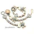 Set Greifling Schnullerkette mit Namen Ein bisschen Mama und Papa Junge Natur