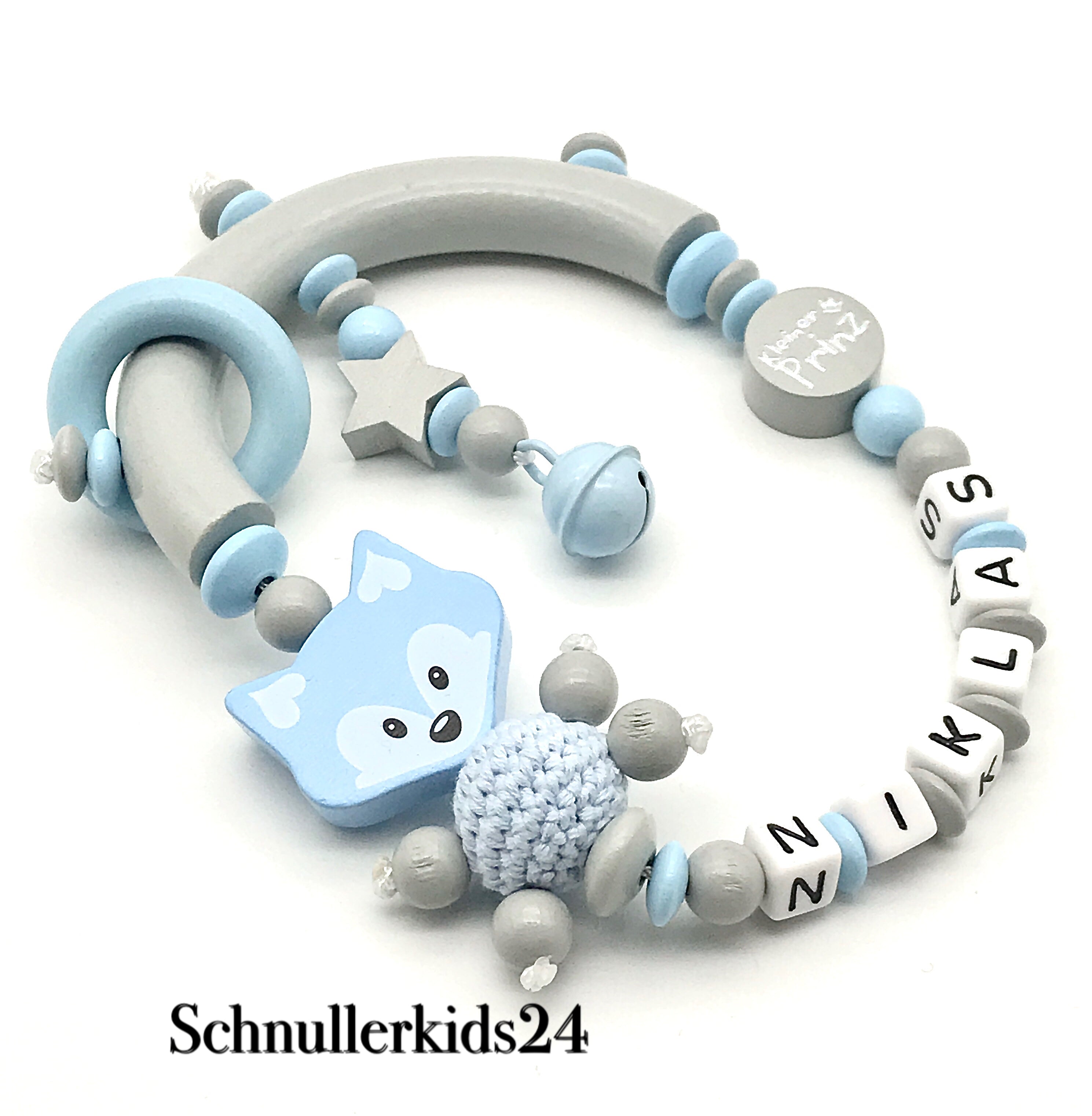 Greifling - Halb Ring, Babyblaue Glocke + Fuchs - Junge