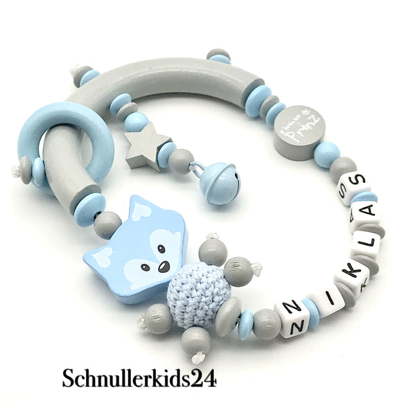 Greifling - Halb Ring, Babyblaue Glocke + Fuchs - Junge