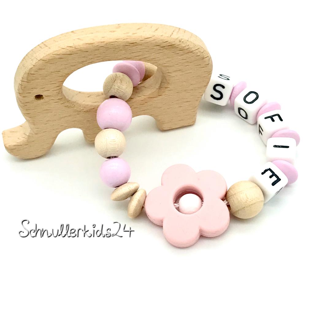 Greifling - Rosa, Natur, Holzelefant - Mädchen