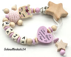 Schnullerkette mit Wunschnamen - In 3 Varianten mit Reh, Fuchs und Bär in rosa & Natur + "Ein bisschen Mama, ein bisschen Papa und ganz viel Wunder"