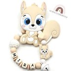 Greifling mit Namen Eichhörnchen Mädchen Silikon Baby Geschenk Babyparty