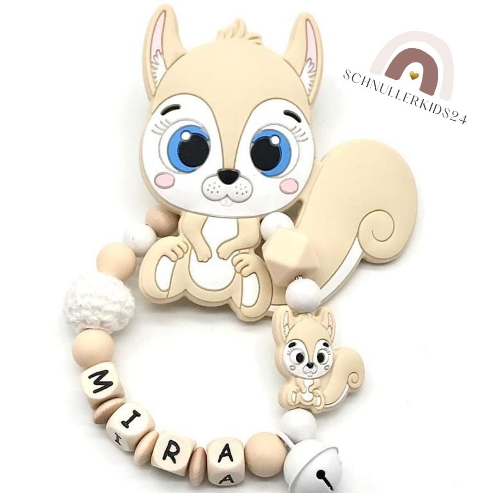 Greifling mit Namen Eichhörnchen Mädchen Silikon Baby Geschenk Babyparty