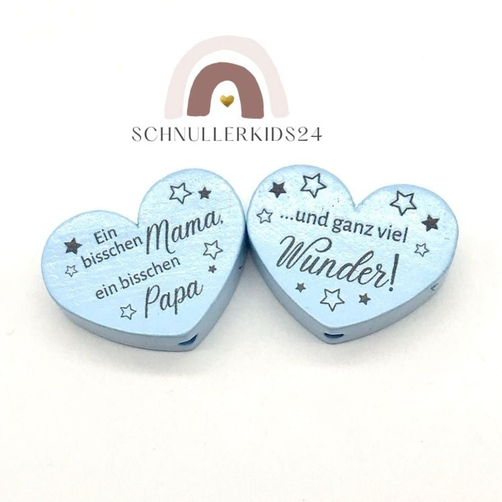 Schnullerkette Greifling Namensanhänger als Set oder einzeln mit Namen Ein bisschen Mama und Papa Junge Natur