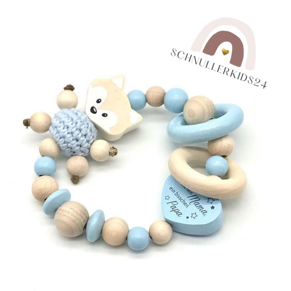 Schnullerkette Greifling Namensanhänger als Set oder einzeln mit Namen Ein bisschen Mama und Papa Junge Natur