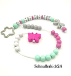Rechenkette + ABC Kette - Schleife, Natur, Magenta, Mint, Rosa + Schmetterling
