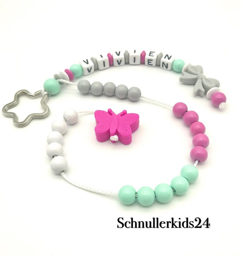 Rechenkette + ABC Kette - Schleife, Natur, Magenta, Mint, Rosa + Schmetterling