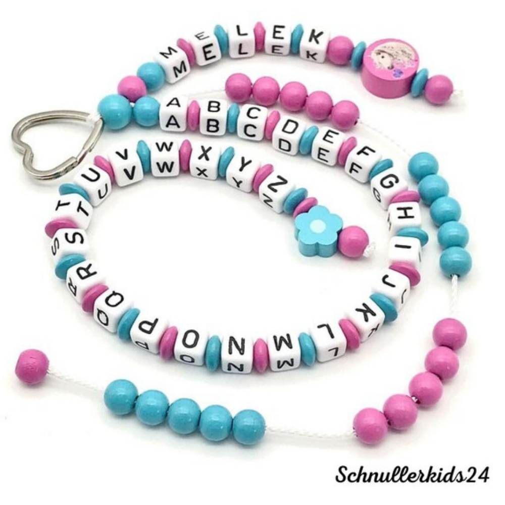 Rechenkette + ABC Kette mit Namen Pferd Mädchen Einschulung Schultüte Lernhilfe Zählkette Rechenwurm Rechenschnur Vorschule 1 Klasse