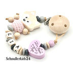 Schnullerkette mit Namen - Ein bisschen Mama, ein bisschen Papa, Babyrosa, + Natur Fuchs - Mädchen